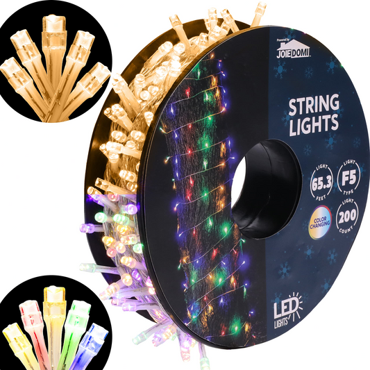 65.3ft Color Changing LED String Lights with Clear Wire on Reel, 200 Count