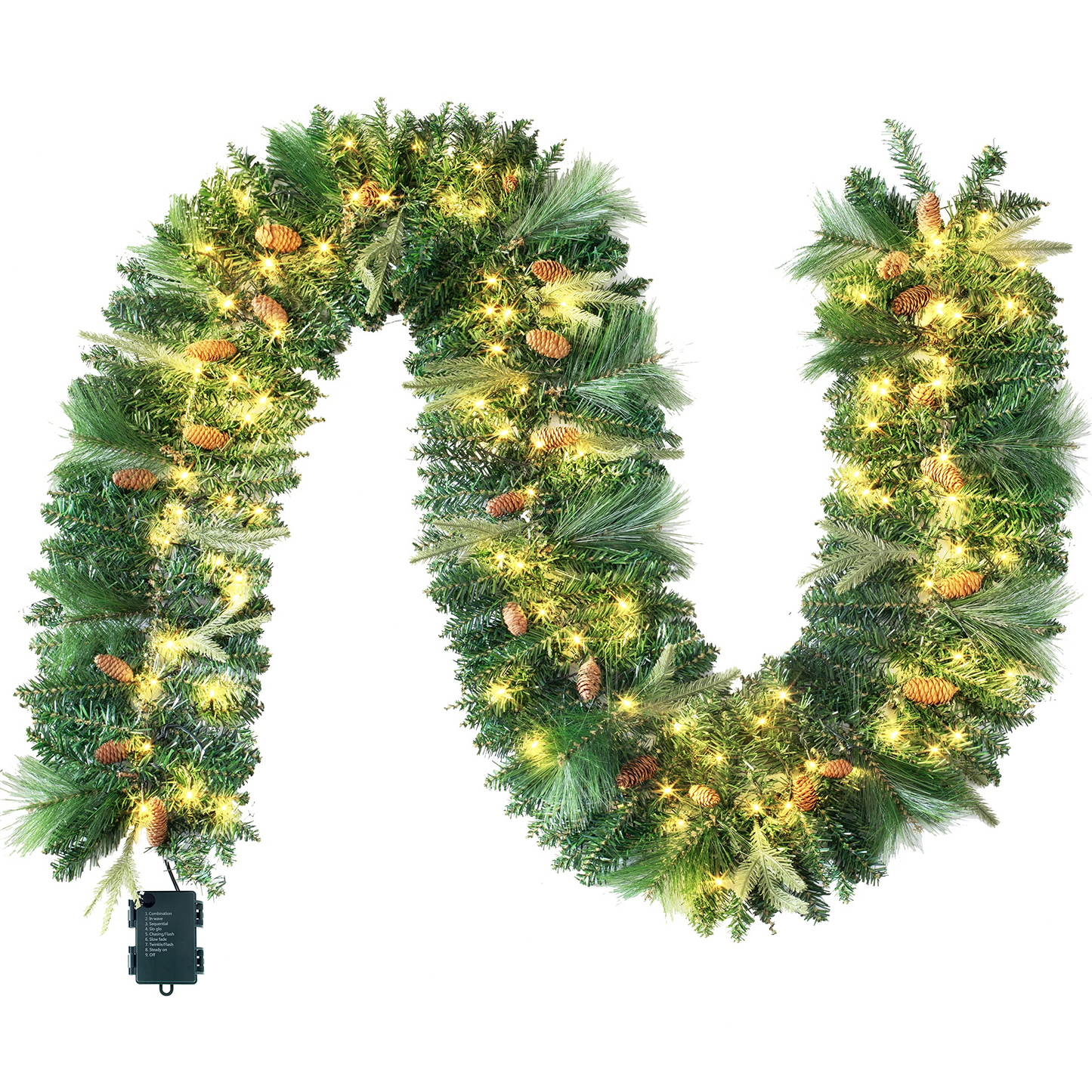 9ft Christmas Garland Prelit with 100 LED String Lights (Cone)