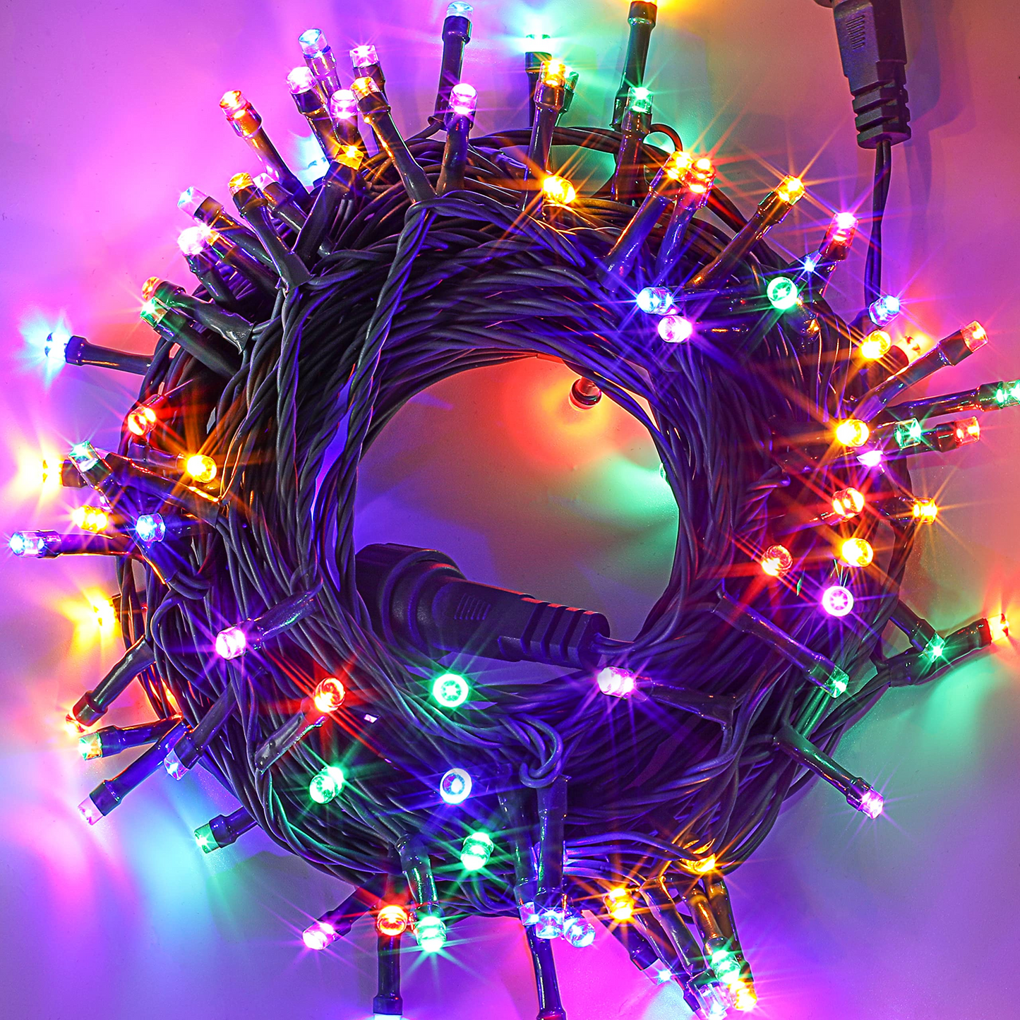 100 Multicolor LED Green Wire String Lights, 8 Modes
