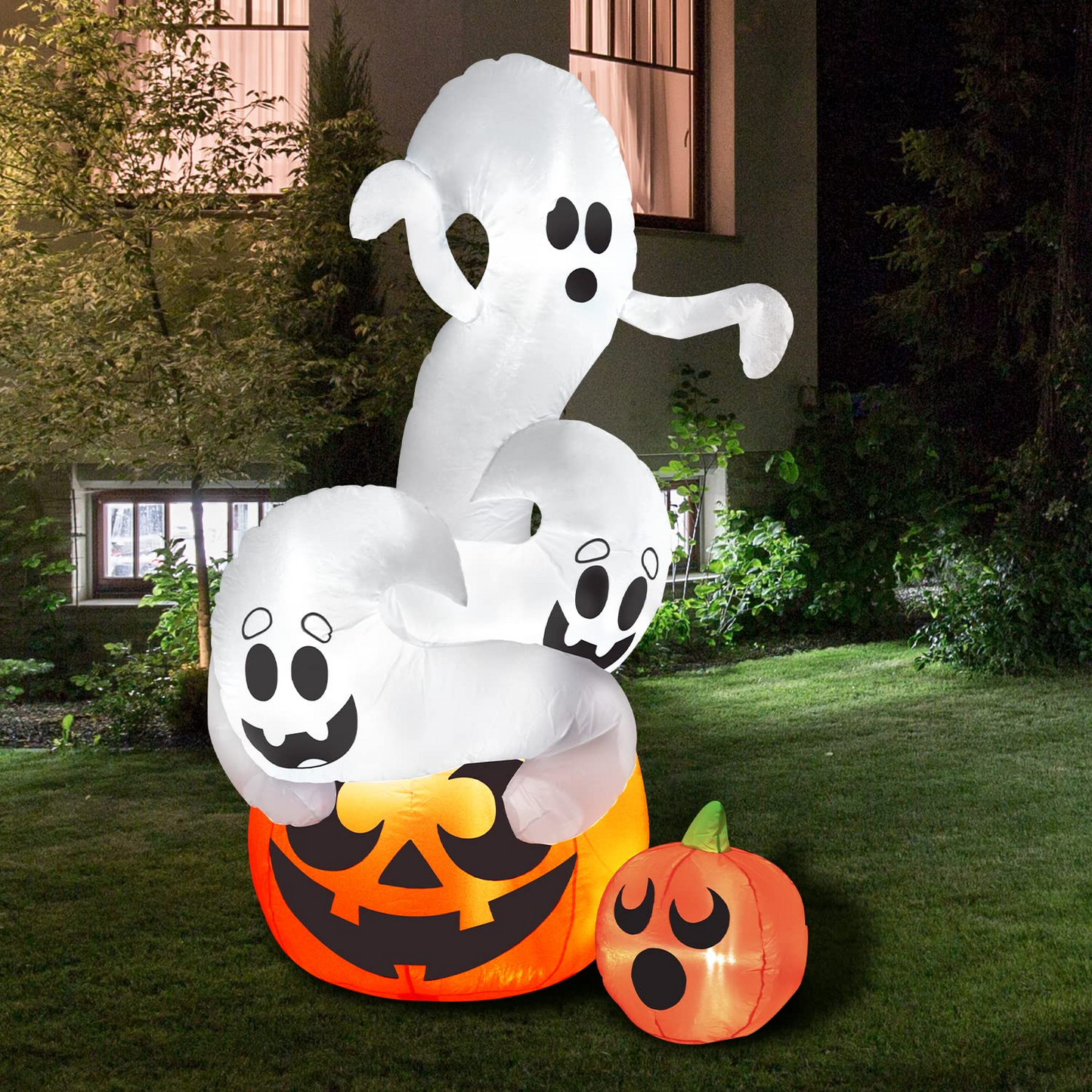 Halloween Large Twisting Ghosts On A Pumpkin Inflatable (6 ft)