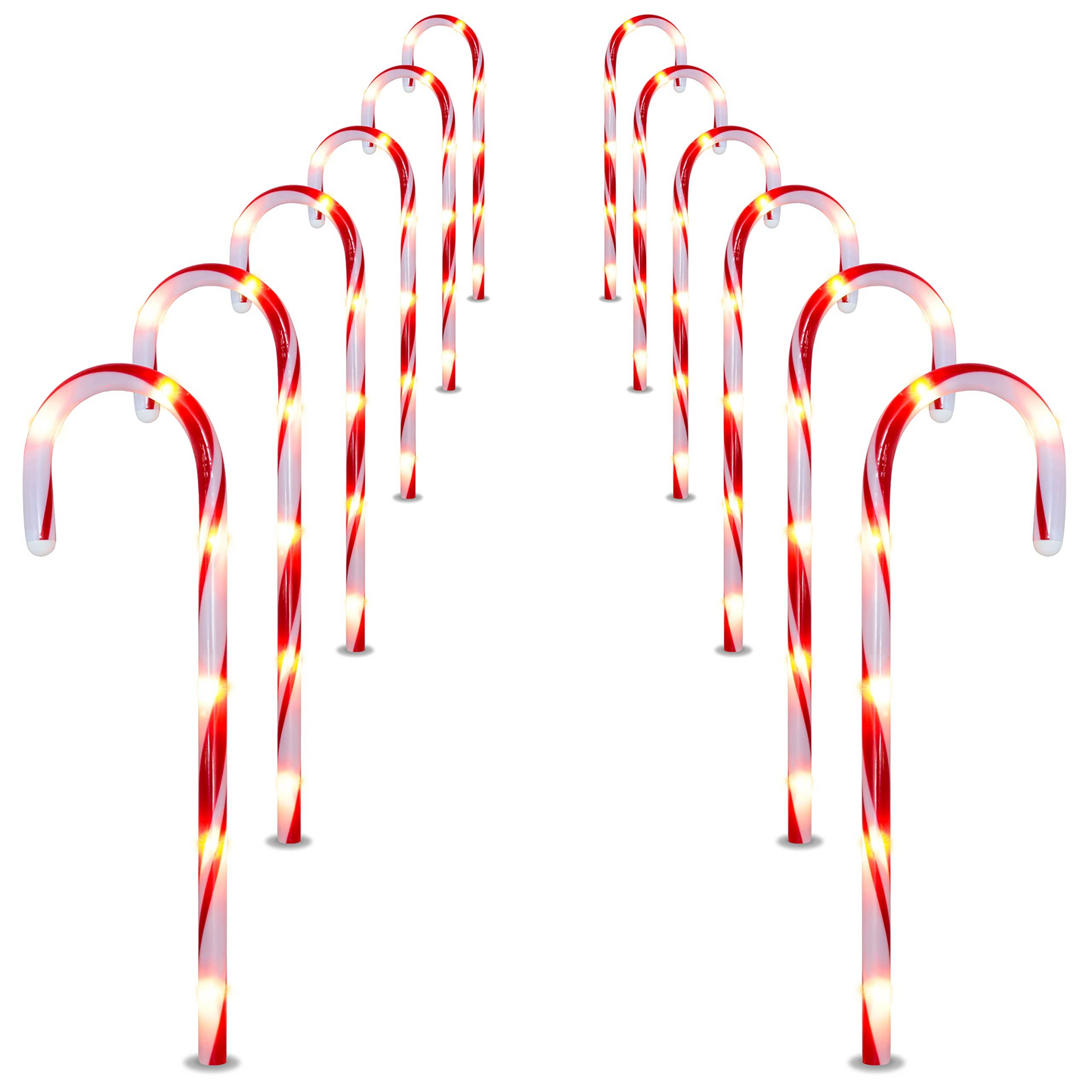 Christmas Candy Cane Pathway Markers Lights, 12 Packs Thick Red