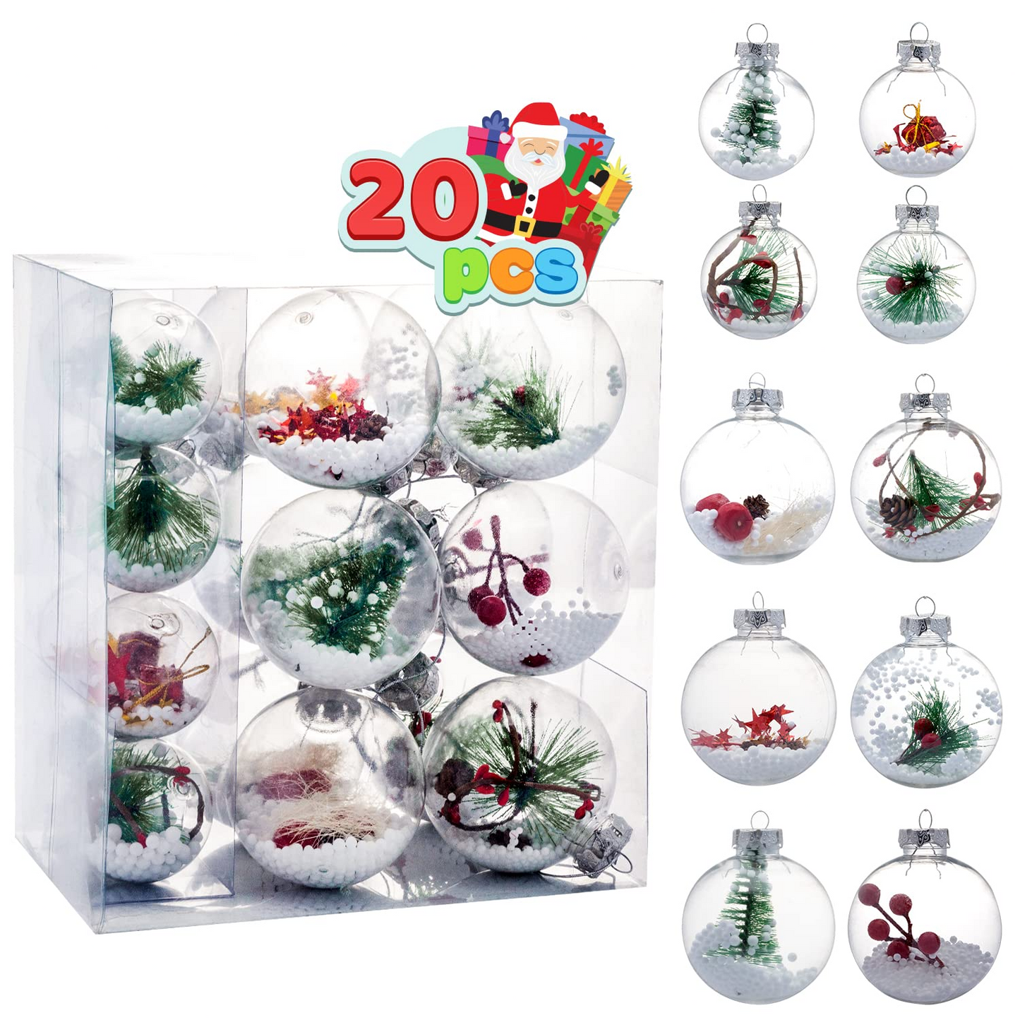 20 Pcs Assorted Size Snow Filling Ornaments