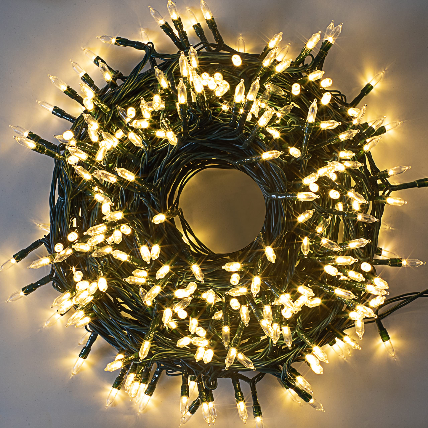 300 Warm White LED Green Wire String Lights, 8 Modes (T5)