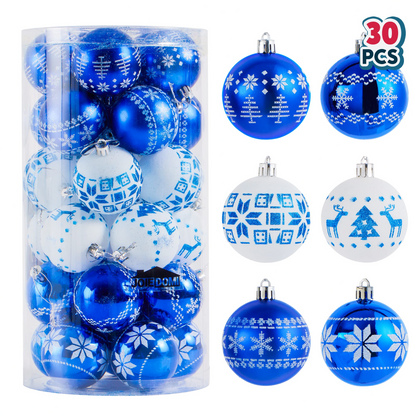 30Pcs 6CM Assorted Design Christmas Ornaments - Blue&White