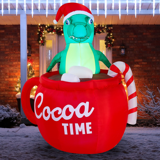 Dinosaur in a Huge Mug Christmas Inflatable