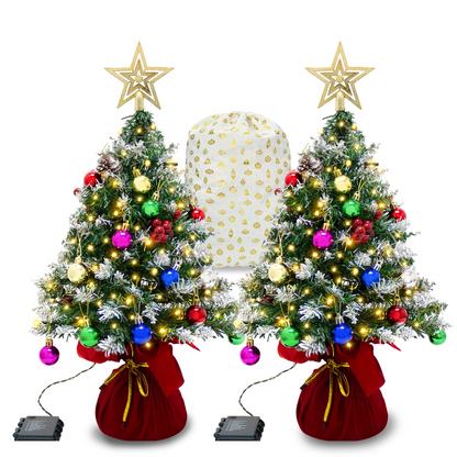 2 Pack of 24 Flocked Prelit Tabletop Christmas Tree