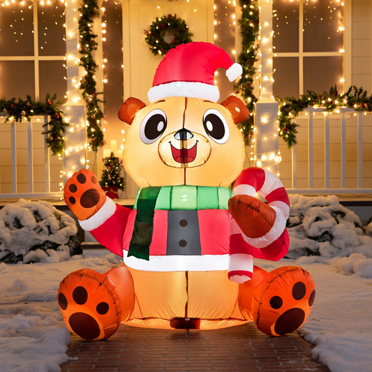 Christmas Tall Holiday Brown Bear Inflatable (5 ft)