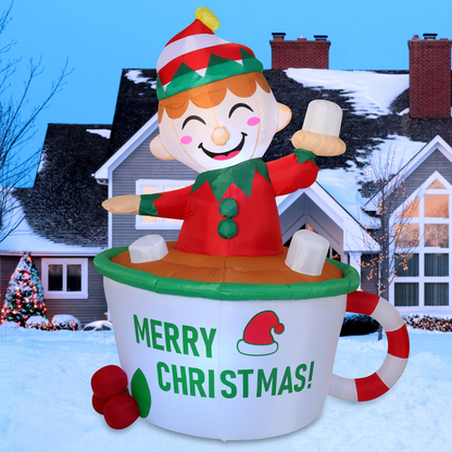 6ft Inflatable Elf in Mug