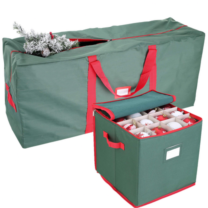 48in Christmas Tree Storage Bag and 64-Slot Ornament Storage Set (Green)