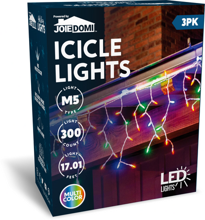3 Pack 100 LED Christmas Icicle Lights Multicolor