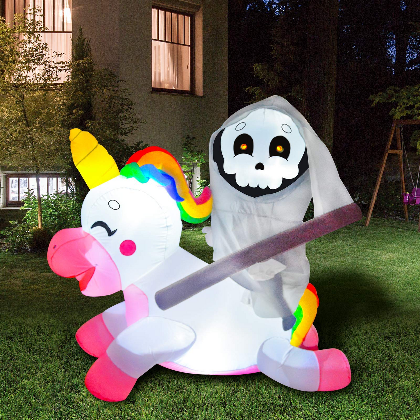 Halloween Tall Reaper Ride on inflatable ride a unicorn costume (5 ft)