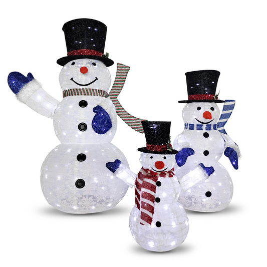 3Pcs LED Yard Lights Collapsible Snowman