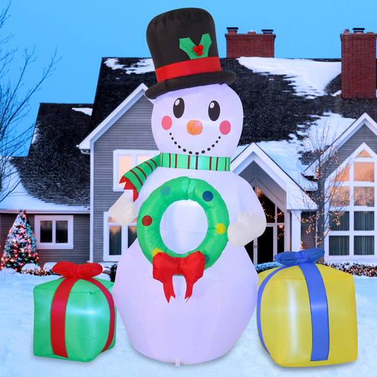 6ft Inflatable Snowman Holding A Christmas Wreath