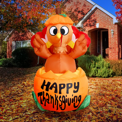 6ft  Thanksgiving Inflatable Turkey on Pumpkin