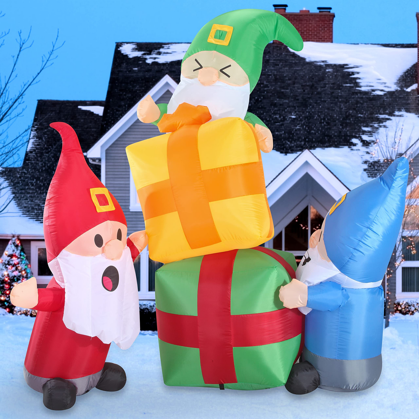 6 FT Long Three Gnomes with Two Gifts