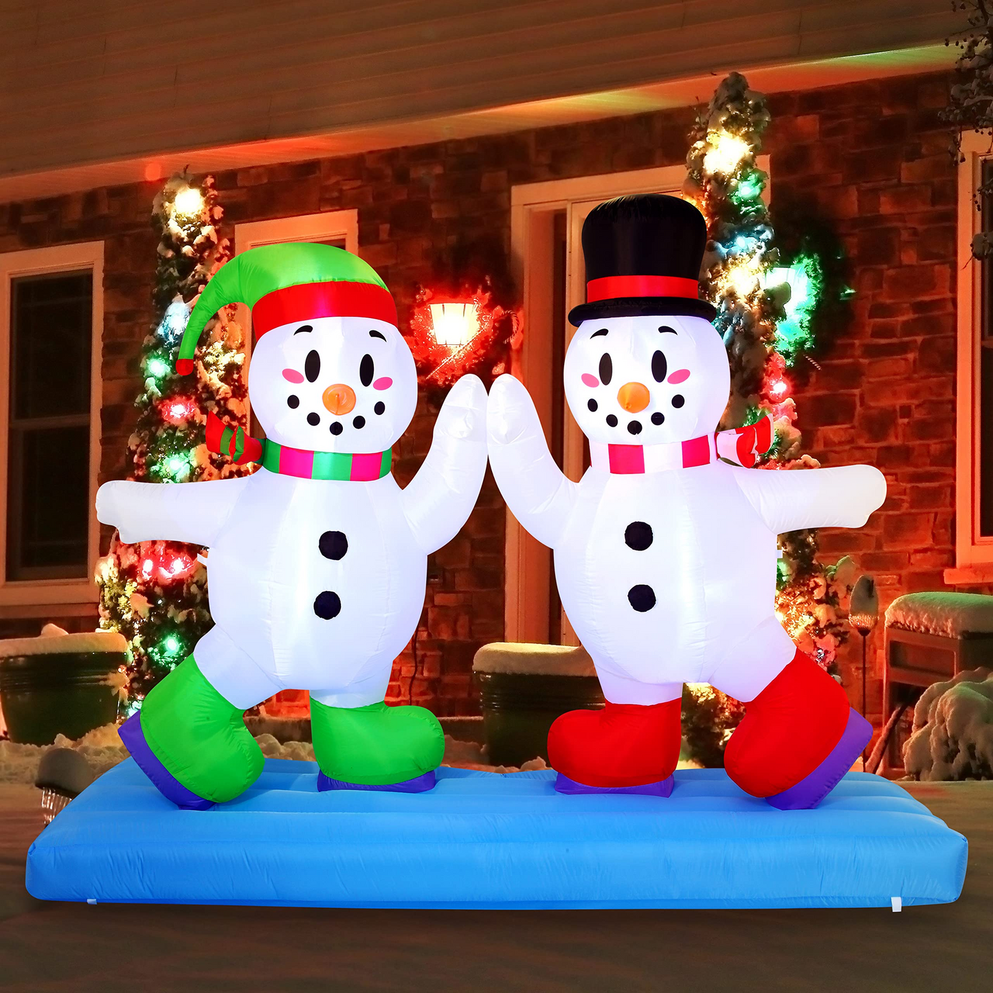 8FT Long Christmas Inflatable Ice Skating Snowmen