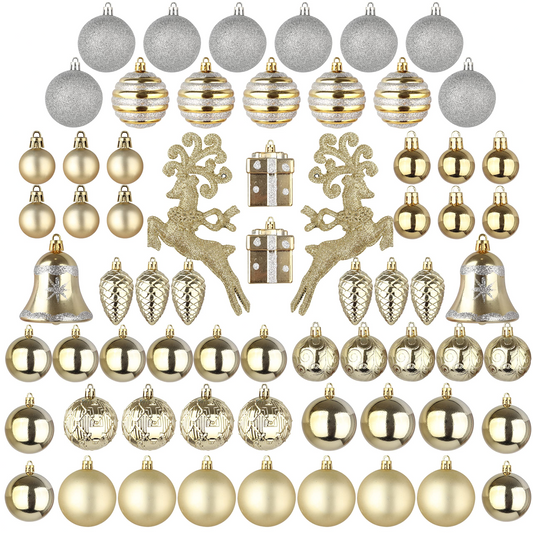 66 Pcs Christmas Assorted Ornaments Gold & Silver