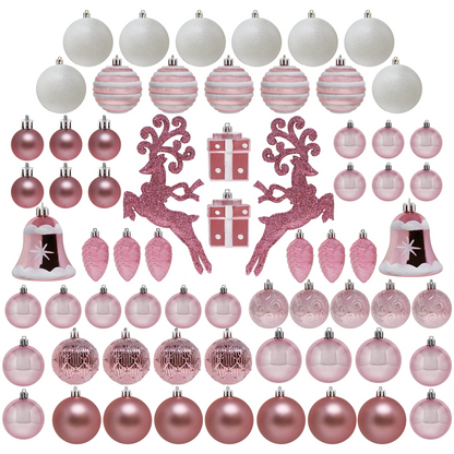 66 Pcs Christmas Assorted Ornaments Pink & White