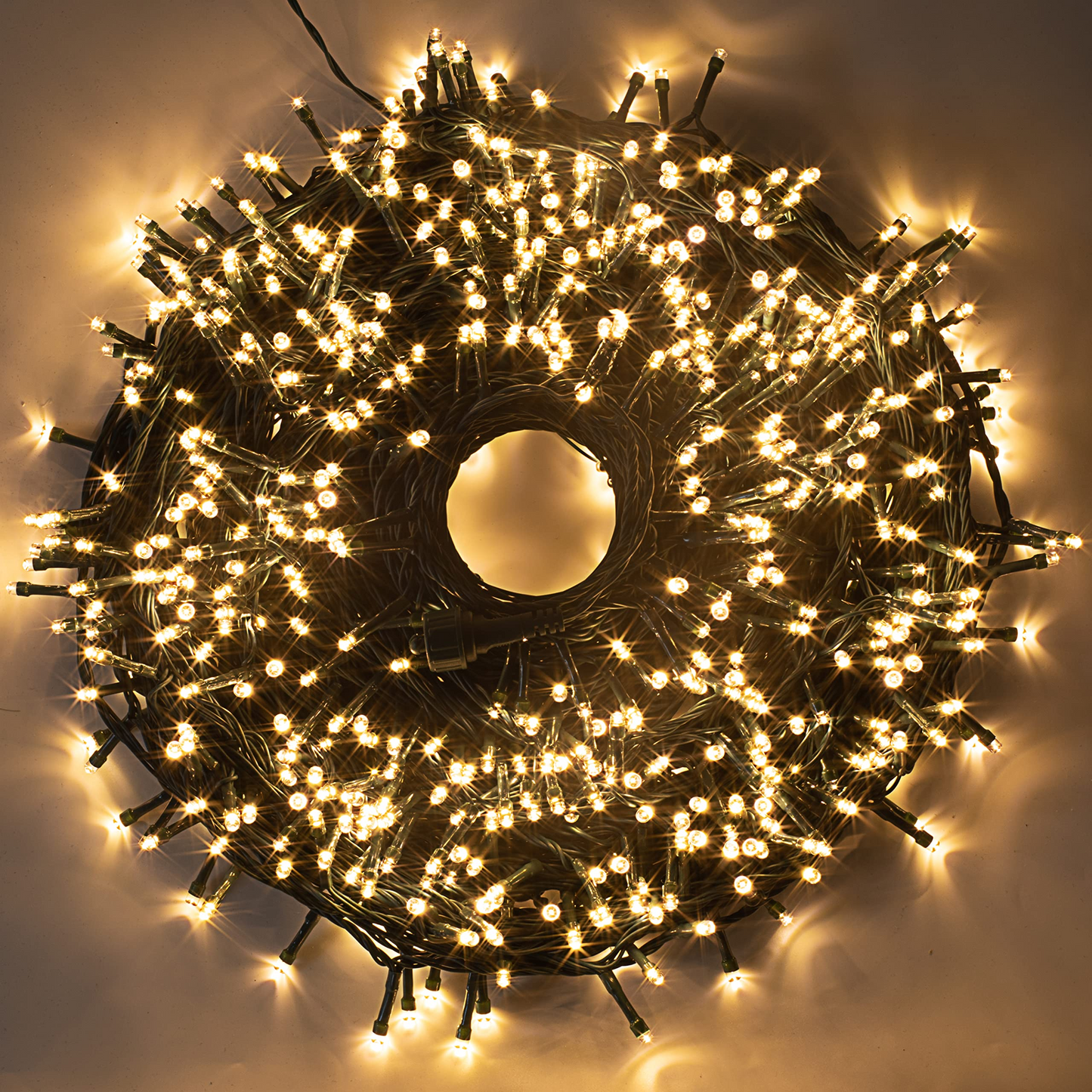 1000 Warm White LED Green Wire String Lights, 8 Modes