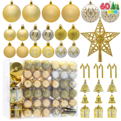 66ct Assorted Christmas Ball Ornaments with Tree Topper - Gold & Silver