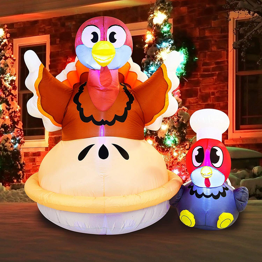 Large Turkey on a Pumpkin Pie Inflatable (6 ft)