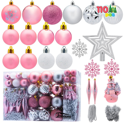 110Pcs Assorted Christmas Ball Ornaments - Rose Gold & Silver & White