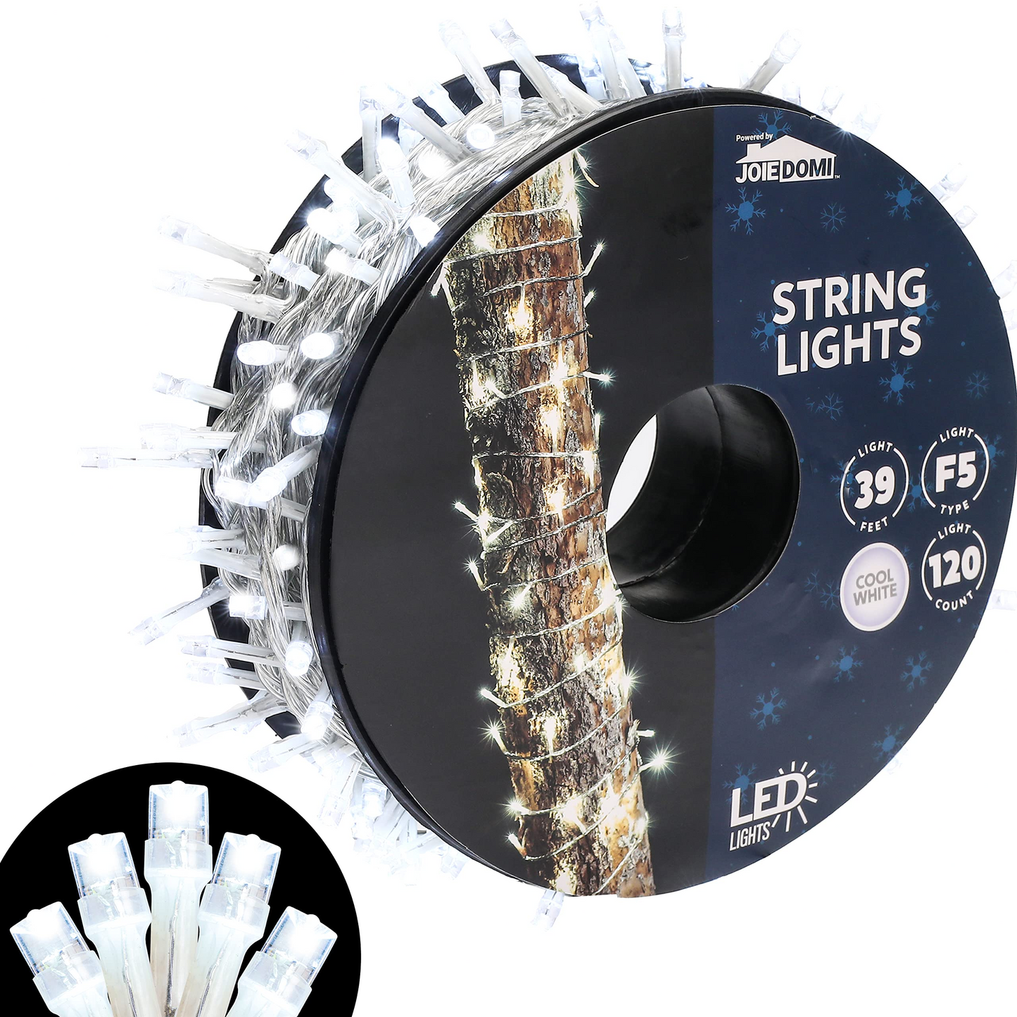 39ft Cool White Clear Wire String Lights on Reel, 120 LED