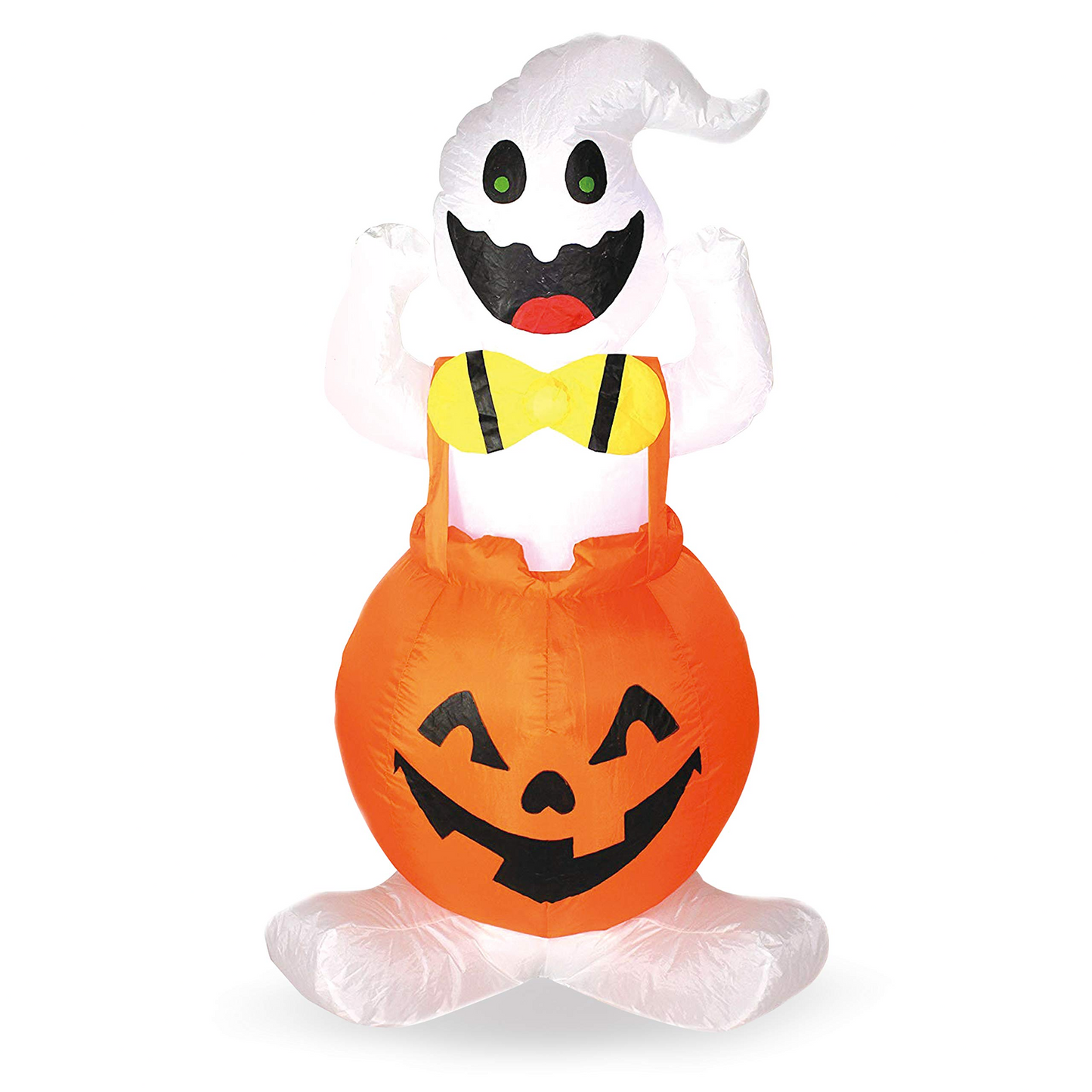 Tall Halloween Ghost in Pumpkin Overall Inflatable (4 ft)