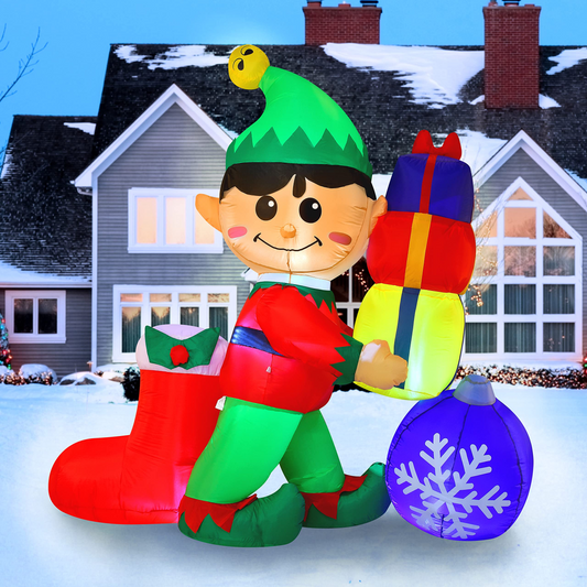 6 Ft Tall Inflatable Elf Holding Gifts