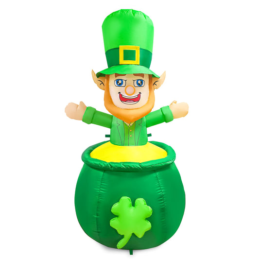 Large St. Patrick's Day Inflatable Leprechaun in Cauldron Pot of Gold Coin (6 ft)