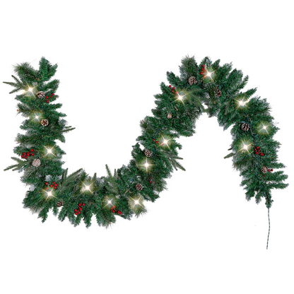 9 ft Snow Flocked Artificial Garland with 50 Lights & Decorations