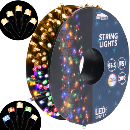 65.3ft Color Changing LED String Lights with Green Wire on Reel, 200 Counts