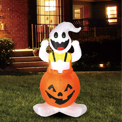 Inflatable Ghost In Jack-O'-Lantern Halloween Decoration - 4.5 Foot Tall Airblown Yard Inflatable