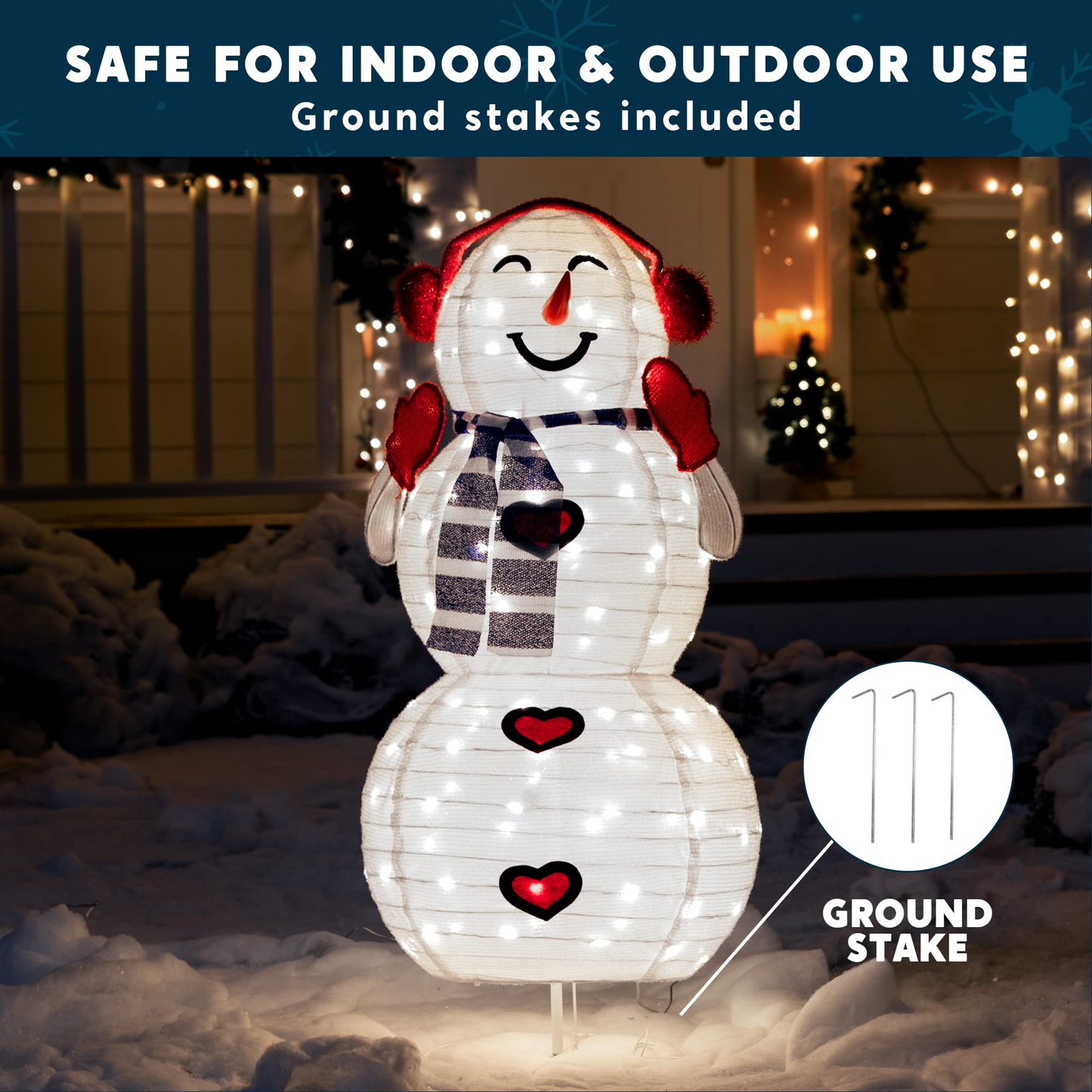 3ft LED Yard Lights - Collapsible Snowman with Earmuffs