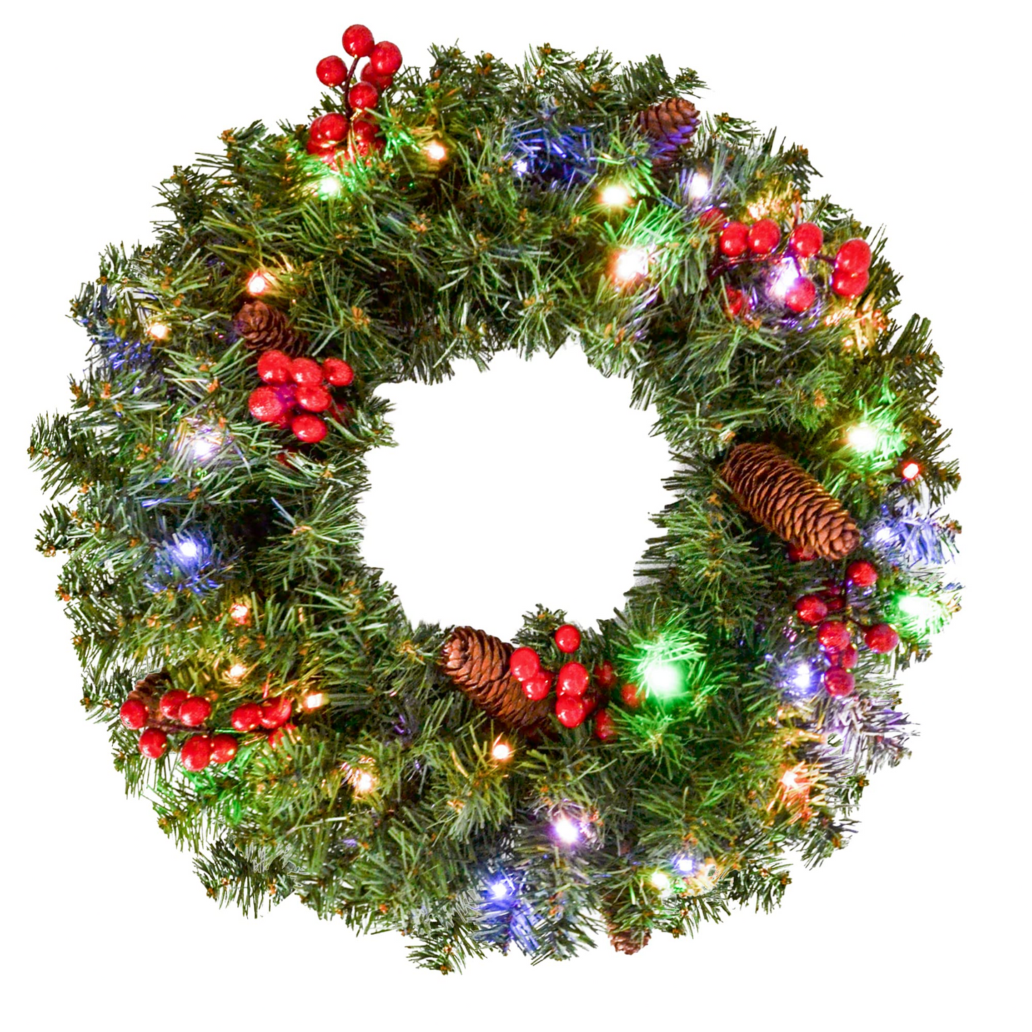20in Christmas Holiday Wreath with Multicolored Lights
