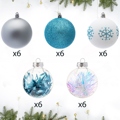 30Pcs Assorted Style Ball Ornaments - Blue & White & Silver 3.15in