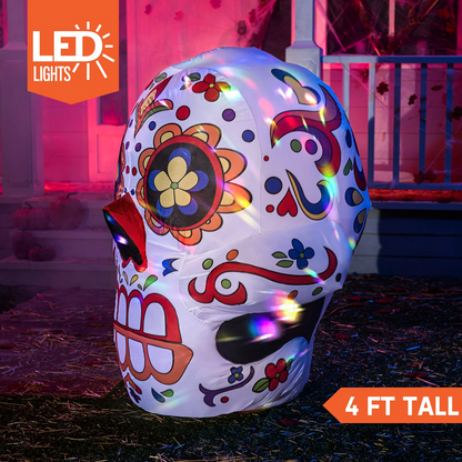 4 FT Tall Halloween Inflatable Dia Muertos Calavera with Kaleidoscope Light