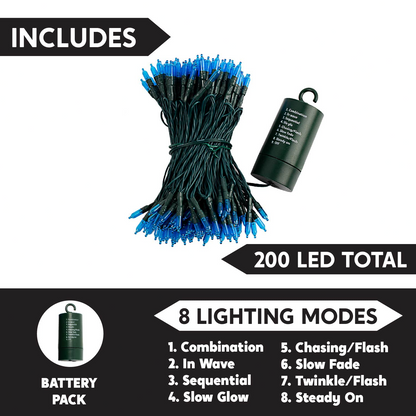 200 Blue LED Green Wire String Lights