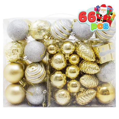 66 Pcs Christmas Assorted Ornaments Gold & Silver