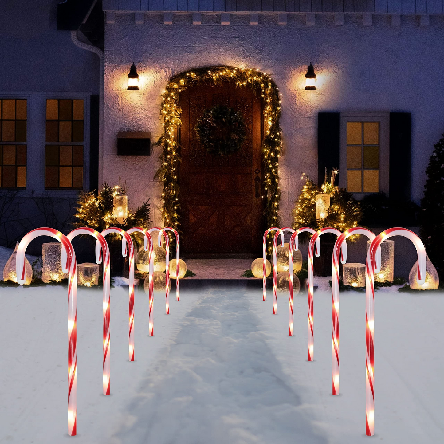 Christmas Candy Cane Pathway Markers Lights, 12 Packs Thick Red