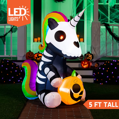 Tall Sitting Skeleton inflatable ride a unicorn costume (5 ft)