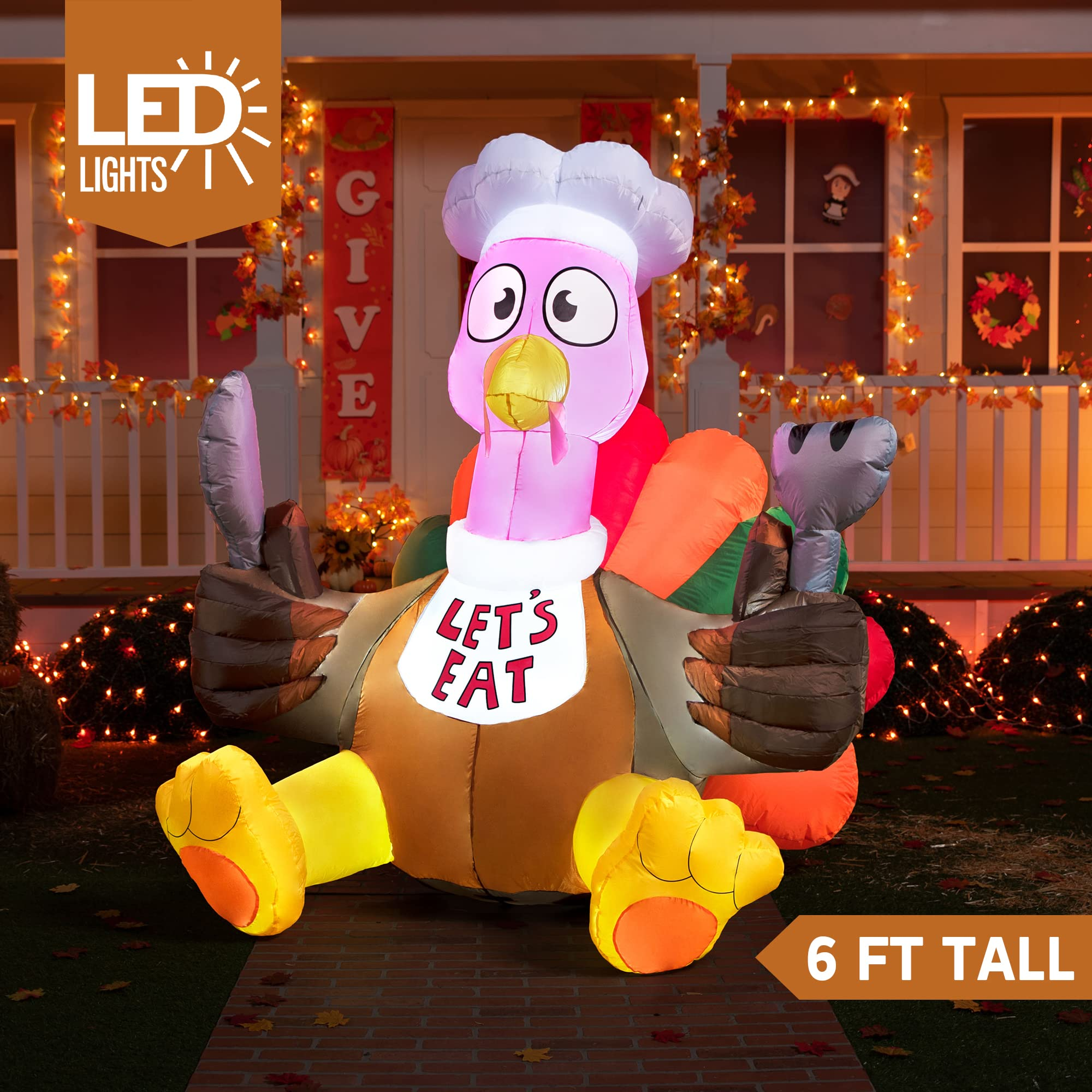 Joiedomi Foot Thanksgiving Inflatable Turkey on Cornucopia LED Light Up 