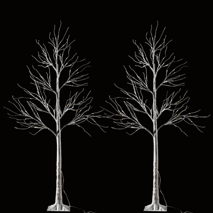 6ft White Birch Tree Decoration with 96 LED Lights, 2Pcs