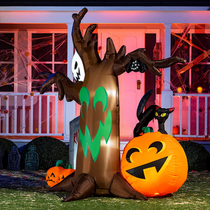 8 ft Scary Tree with Ghosts Spider and Cat