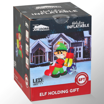 6 Ft Tall Inflatable Elf Holding Gifts