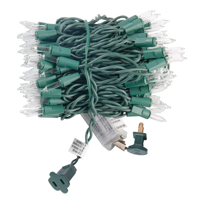 100 Clear Green Wire Christmas Lights Set