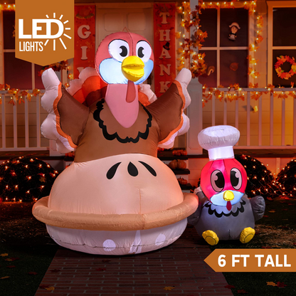 Large Turkey on a Pumpkin Pie Inflatable (6 ft)