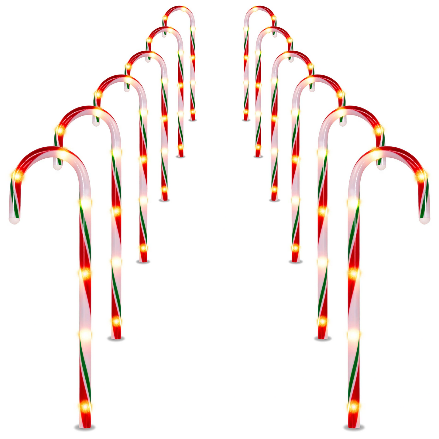 Christmas Candy Cane Pathway Markers, Set of 12 Thin Green
