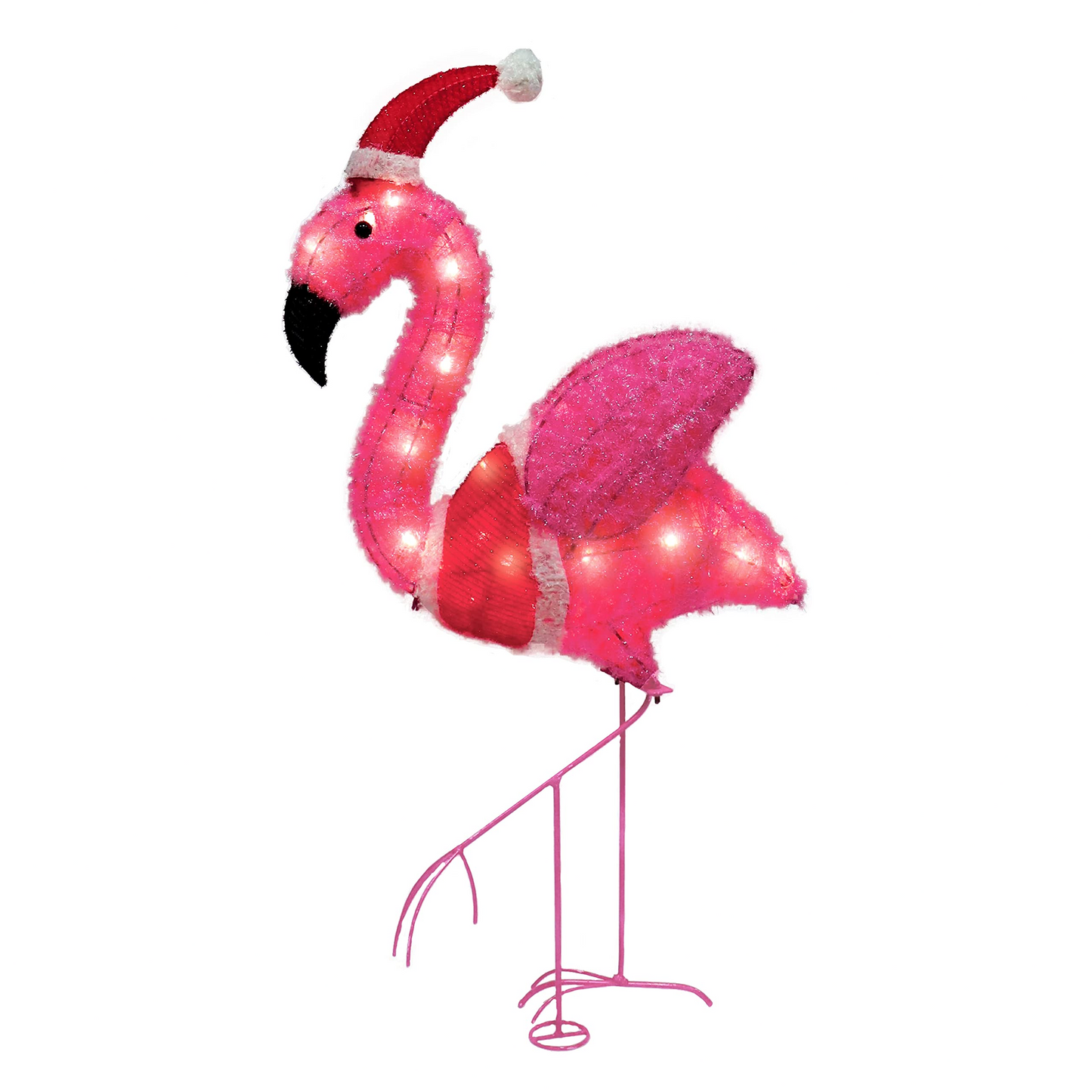 3ft LED Yard Lights - Tinsel Flamingo with Christmas Hat