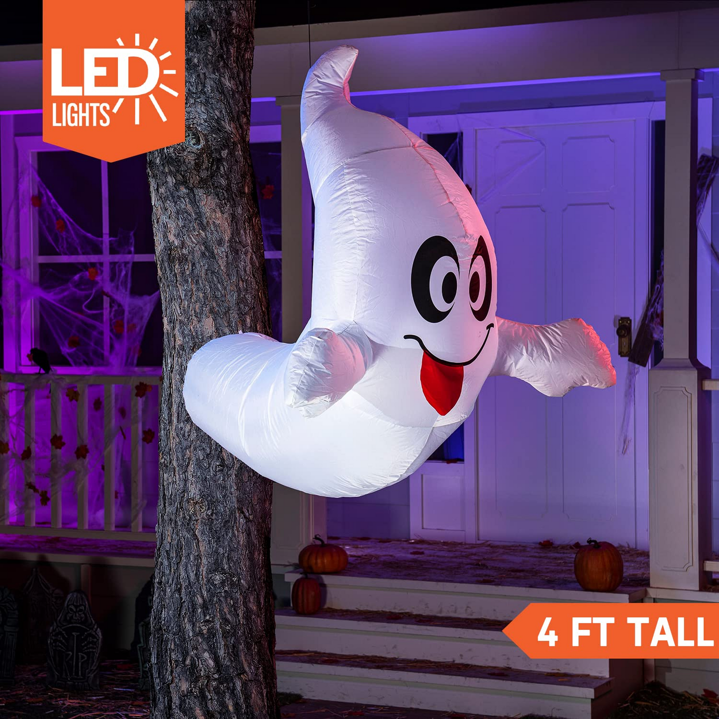 4ft Halloween Inflatable Ghost Coming Out from Tree